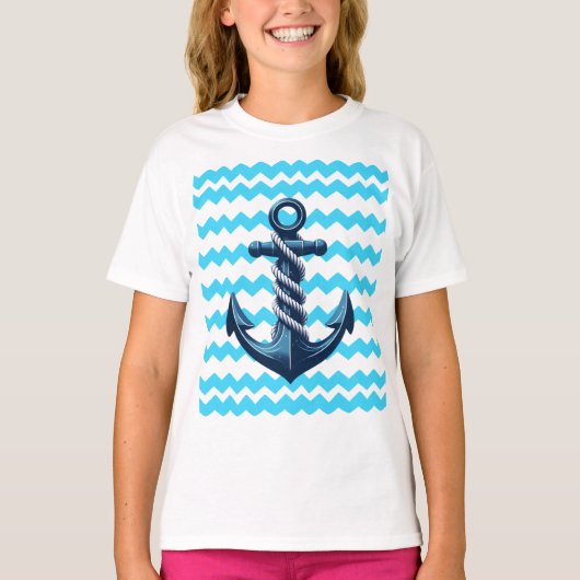 青いいかりと青い波 Tシャツ (正面)