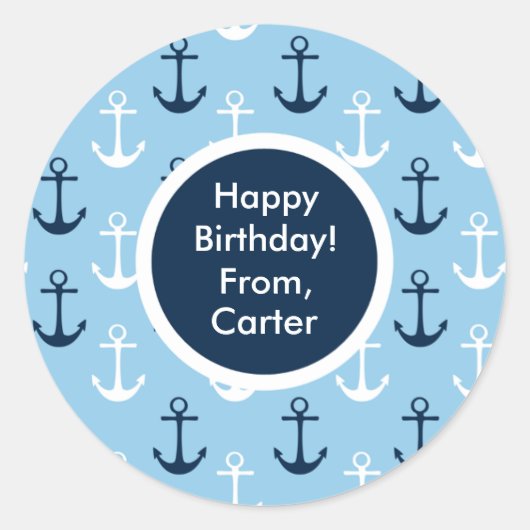 青いいかりのカスタムな子供のギフトのステッカー ラウンドシール (正面)