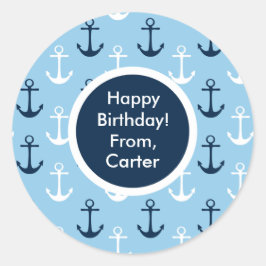 青いいかりのカスタムな子供のギフトのステッカー ラウンドシール