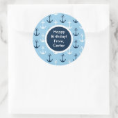 青いいかりのカスタムな子供のギフトのステッカー ラウンドシール (バッグ)