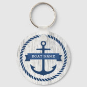 青いいかりのロ縁どープボート名の鍵流木 キーホルダー (正面)