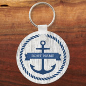 青いいかりのロ縁どープボート名の鍵流木 キーホルダー (正面)