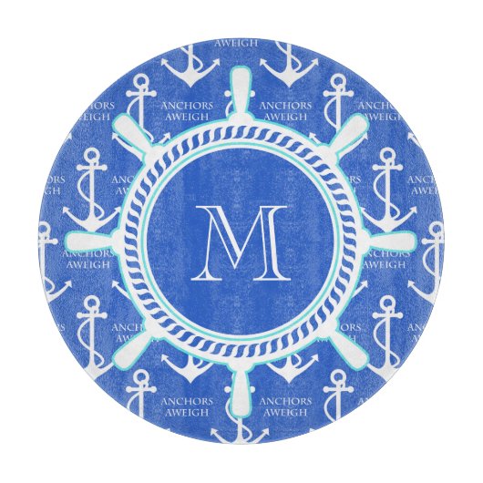 青いいかりの沿岸航海のなモノグラム カッティングボード (正面)