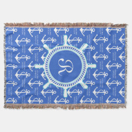 青いいかりの沿岸航海のなモノグラム スローブランケット