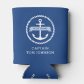 青いいかりの縁どロープ船長とボート名 缶クーラー (裏面)