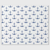 青いいかりの背景の白航海のテーマ ラッピングペーパー (フラット)
