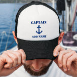 青いいかりキャプテン名前またはボート名の追加 キャップ<br><div class="desc">ネイビーブルーいかりキャプテンアドネームまたはボートネームハット</div>