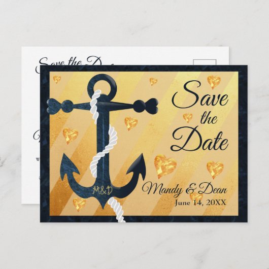 青いいかりゴールデンハート日付はがきを保存 案内ポストカード (正面/裏面)