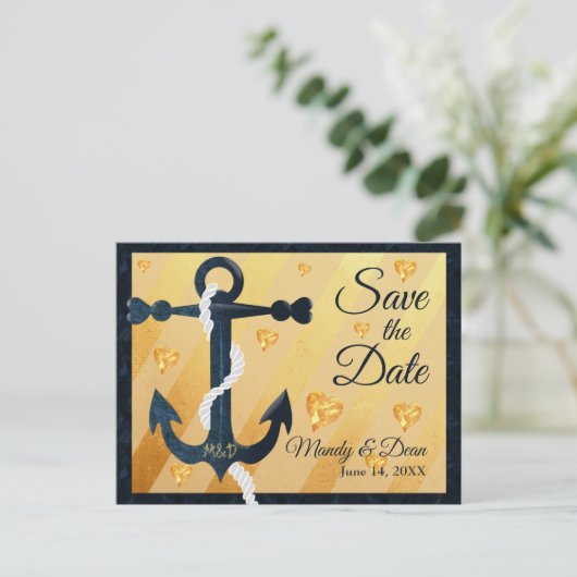 青いいかりゴールデンハート日付はがきを保存 案内ポストカード (スタンド正面)