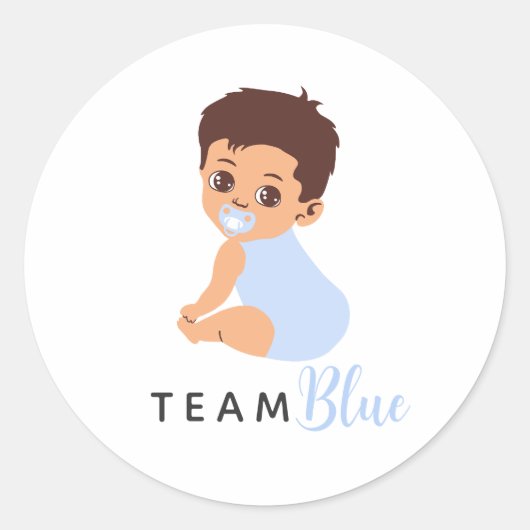 青いおしゃぶりのかわいい男の赤ちゃん Team Boy ラウンドシール (正面)