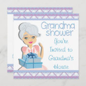 青いおばあちゃんのベビーシャワー 招待状 (正面/裏面)