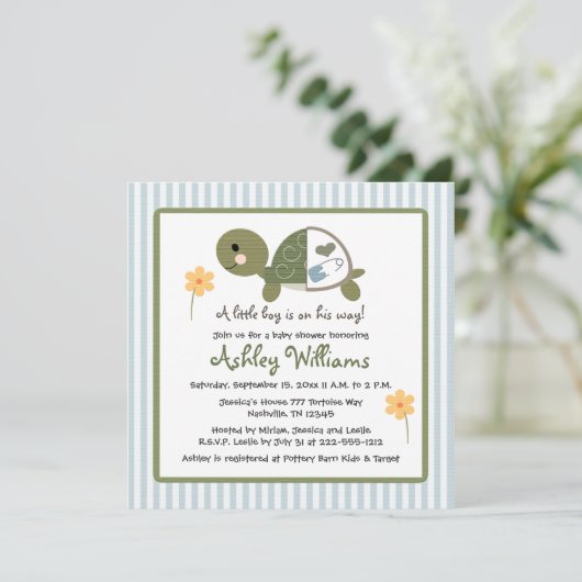 青いおむつのベビーシャワー招待状のカメ 招待状 (スタンド正面)