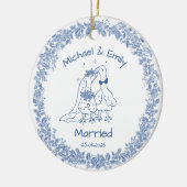 青いおめでたいバカガチョウの結婚式 セラミックオーナメント (左)