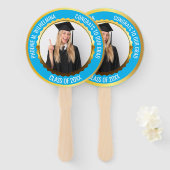 青いおめでとう2025年のグラッドフォトクラス ハンドファン (正面&裏面)