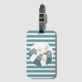 青いおもしろいでハトの挨拶ストライプ ラゲッジタグ (正面縦)