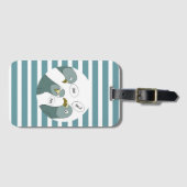 青いおもしろいでハトの挨拶ストライプ ラゲッジタグ (正面横)