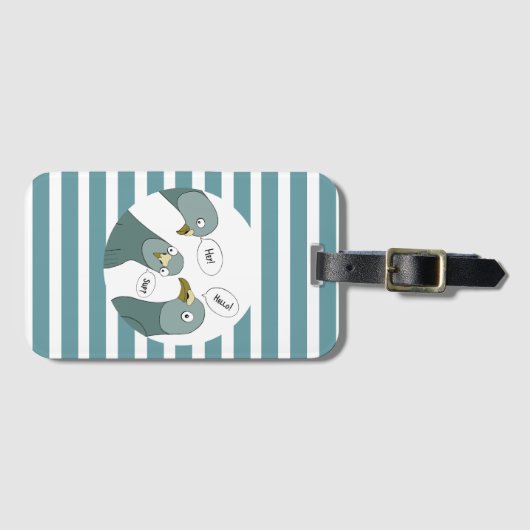 青いおもしろいでハトの挨拶ストライプ ラゲッジタグ (正面横)
