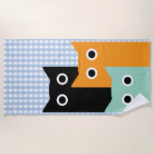 青いおもしろいギンガム ビーチタオル (正面)