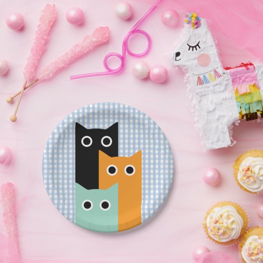 青いおもしろいギンガム ペーパープレート (パーティー)