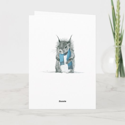 青いおもしろいスカーフのグリーティングカードを着たリス カード (裏面)
