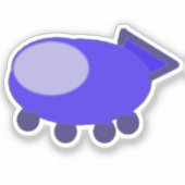 青いおもしろい宇宙船のステッカー シール (正面)