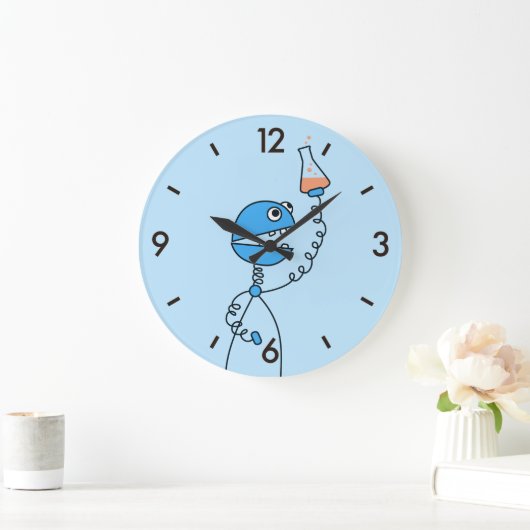 青いおもしろい漫画ロボット化学 ラージ壁時計 (ホーム)