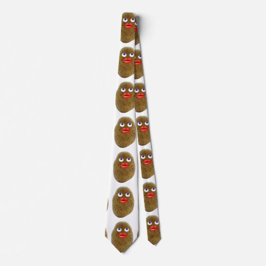 青いおもしろい目のネクタイをしたポテトのかわいいキャラクター ネクタイ (正面)