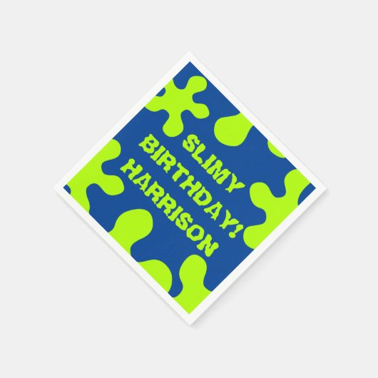 青いおもしろい緑のスライム名前をカスタムする誕生日 スタンダードカクテルナプキン (角)