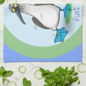 青いおもしろい足のブイ海鳥の踊り漫画 キッチンタオル (折り畳み)