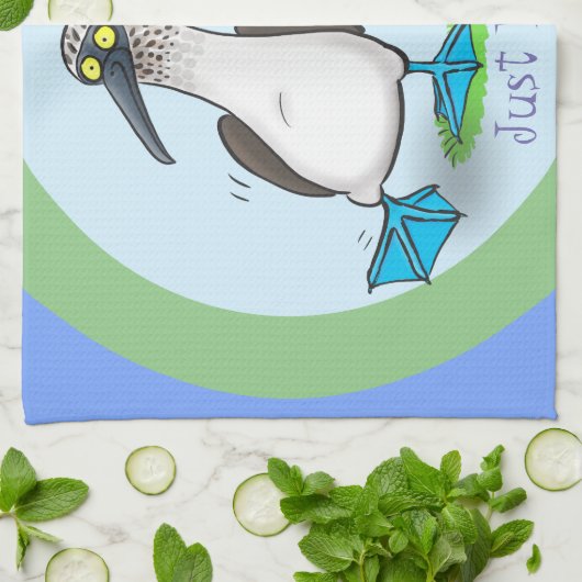 青いおもしろい足のブイ海鳥の踊り漫画 キッチンタオル (折り畳み)