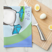 青いおもしろい足のブイ海鳥の踊り漫画 キッチンタオル (四つ折り)