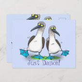 青いおもしろい足のブイ海鳥の踊り漫画 ポストカード (正面/裏面)