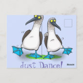 青いおもしろい足のブイ海鳥の踊り漫画 ポストカード (裏面)