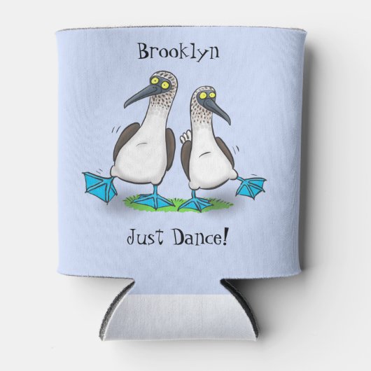 青いおもしろい足の牡丹の鳥踊り漫画 缶クーラー (正面)