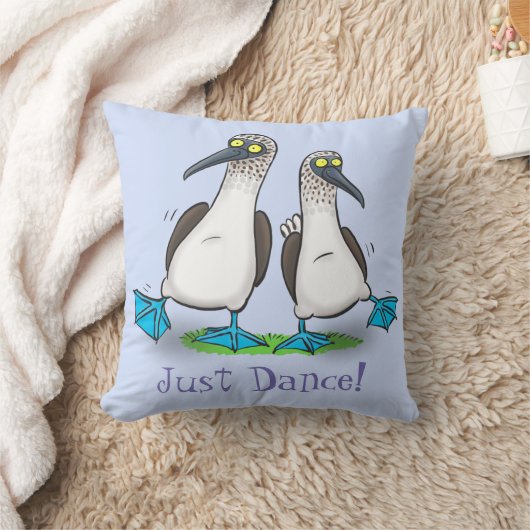 青いおもしろい足の魚類踊り海鳥マンガ クッション (ブランケット)