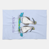 青いおもしろい足のboobies漫画イラストレーション キッチンタオル (横)