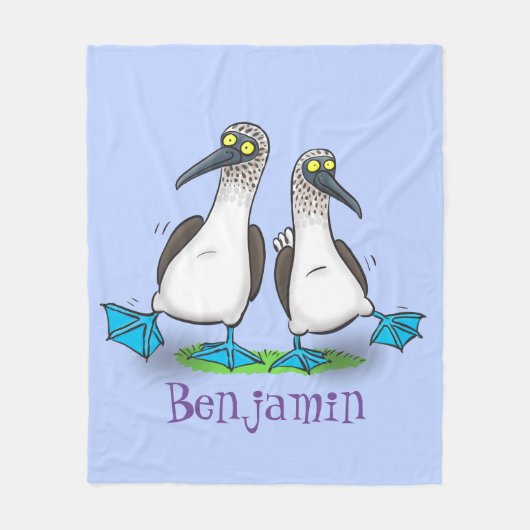 青いおもしろい足のboobies漫画イラストレーション フリースブランケット (正面)