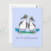 青いおもしろい足のboobies漫画イラストレーション ポストカード (正面/裏面)