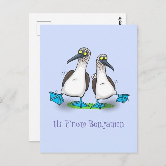 青いおもしろい足のboobies漫画イラストレーション ポストカード (正面/裏面)