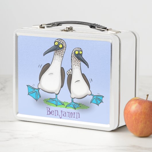 青いおもしろい足のboobies漫画イラストレーション メタルランチボックス (インサイチュ)