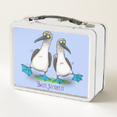 青いおもしろい足のboobies漫画イラストレーション メタルランチボックス (裏面)