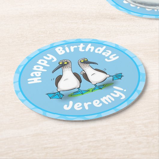 青いおもしろい足のboobies漫画イラストレーション ラウンドペーパーコースター (アングル)