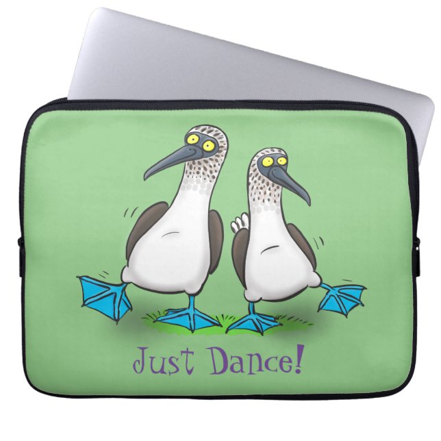 青いおもしろい足のboobies漫画イラストレーション ラップトップスリーブ (正面)