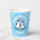 青いおもしろい足のboobies漫画イラストレーション 紙コップ (裏面)