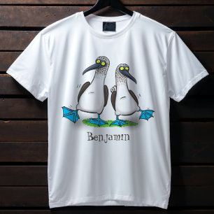 青いおもしろい足のboobies漫画イラストレーション tシャツ