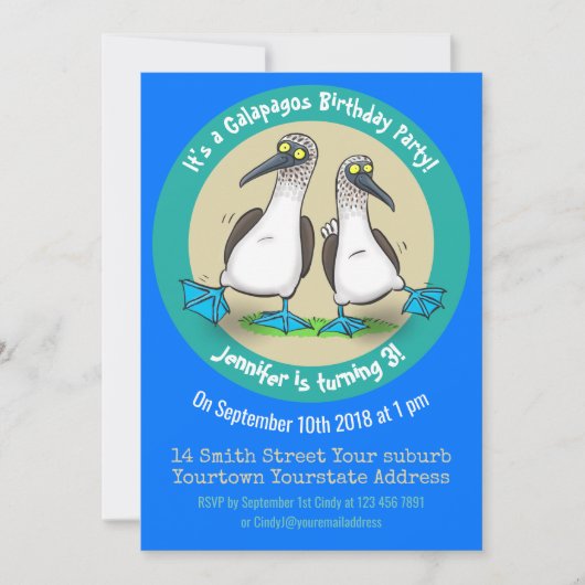 青いおもしろい足のboobies 3rd誕生日漫画 招待状 (正面)