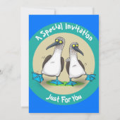 青いおもしろい足のboobies 3rd誕生日漫画 招待状 (裏面)