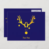 青いおもしろい金ゴールド抽象芸術のクリスマストナカイ シーズンポストカード (正面/裏面)