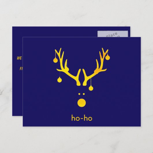 青いおもしろい金ゴールド抽象芸術のクリスマストナカイ シーズンポストカード (正面/裏面)