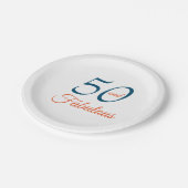 青いおよびオレンジの第50誕生会の紙皿 ペーパープレート (アングル)